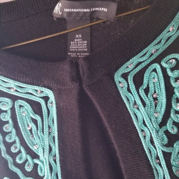 INC Cropped Bolero Cardigan Black Teal XS - Picture 2 of 2